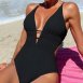 深V高叉美背連身泳衣