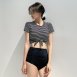 條紋短袖高腰兩件式泳衣
