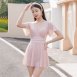 V領荷葉袖顯瘦裙裝連身泳衣(XL-2XL)