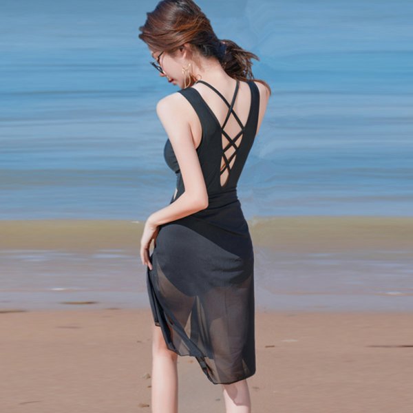 深V掛脖挖腰美背連身泳衣(不含沙灘巾)