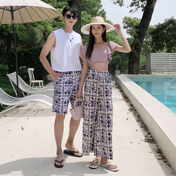 情侶泳衣(女長褲三件式+男海灘褲)