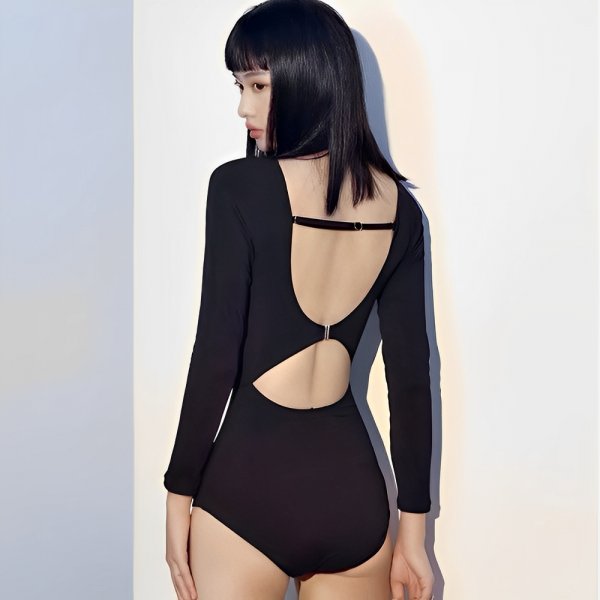 V領中空長袖連身泳衣