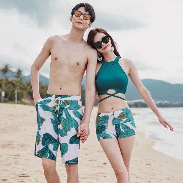 情侶泳衣(女長裙三件式+男海灘褲)