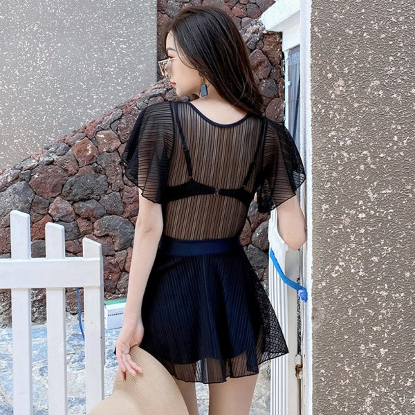 透紗短袖裙裝兩件式連身泳衣