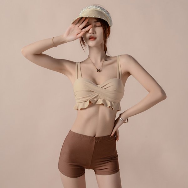 荷葉邊長袖裙裝四件式泳衣