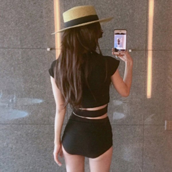 極簡風修身高腰兩件式泳衣