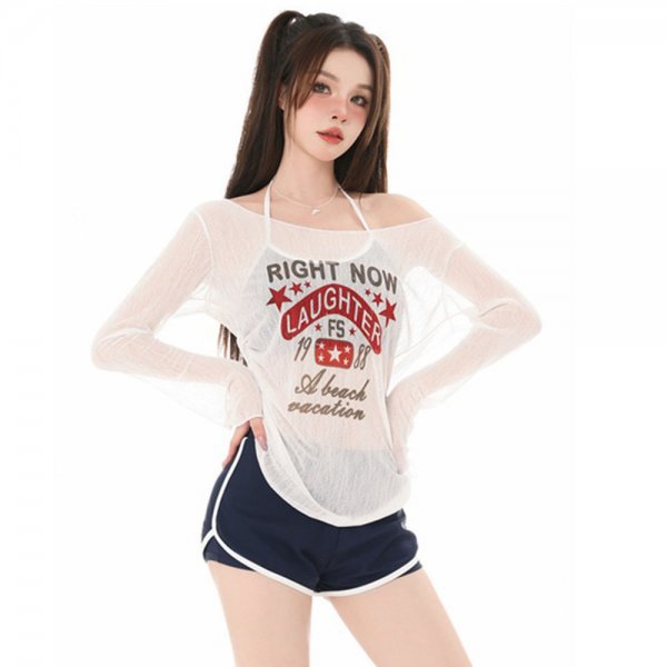 清新運動風長袖三件式泳衣