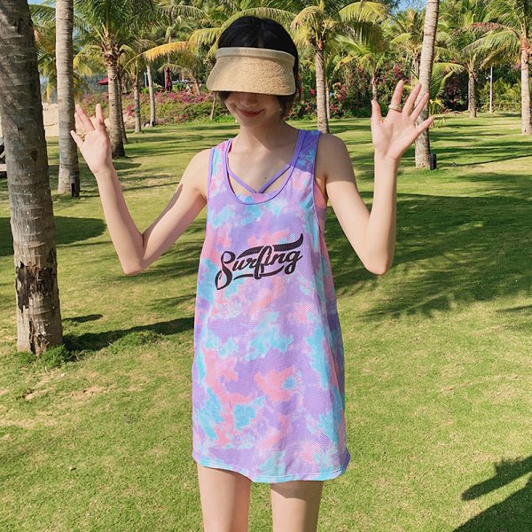 休閒球風背心三件式泳衣