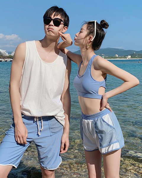 休閒短袖外搭美背四件式泳衣