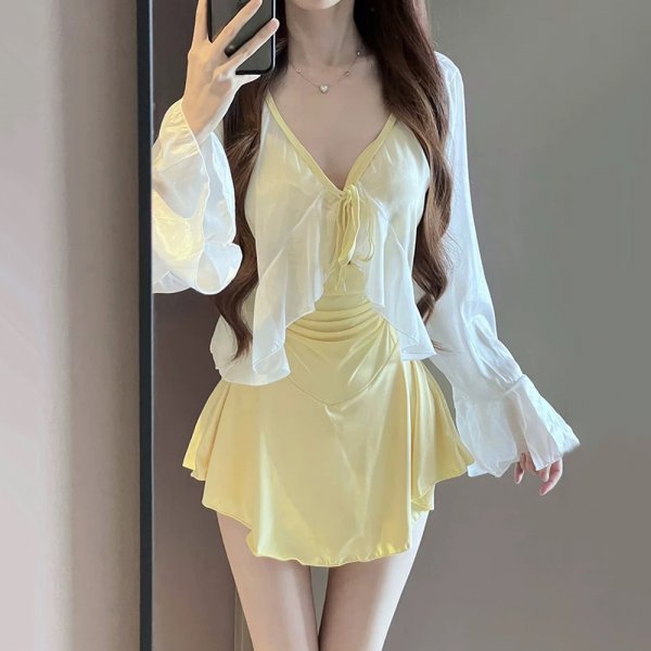 甜心奶油風長袖兩件式連身泳衣