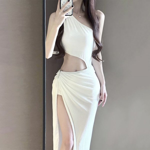 單肩露腰兩件式連身泳衣