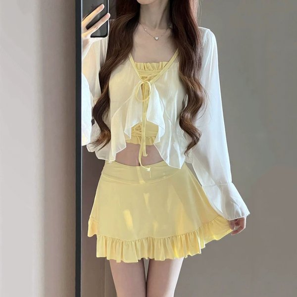 甜心奶油風長袖三件式泳衣