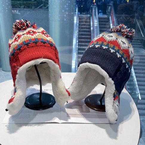 民族風提花加絨護耳保暖帽子 飛行帽/雷鋒帽